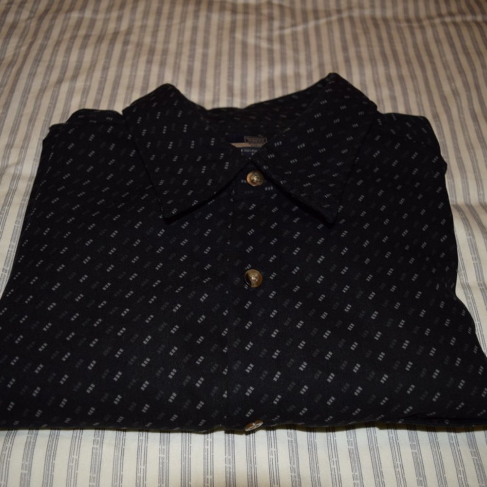 3 for 30 ~ Denver Hayes Button Down Shirt Sueded Fabric Black & Ivory Pattern XL